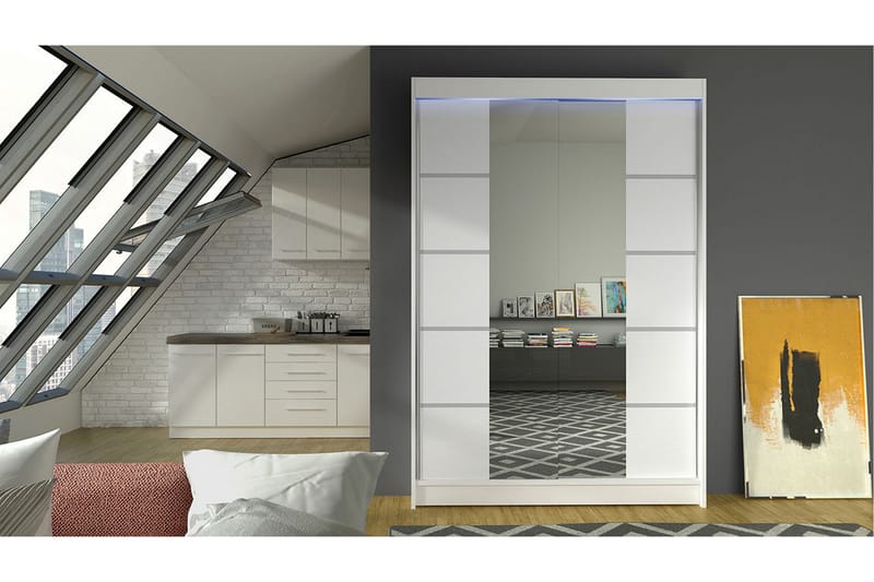 Liverpool Garderobe med Speil 120x200 cm - Hvit - Oppbevaring - Garderober & garderobesystem