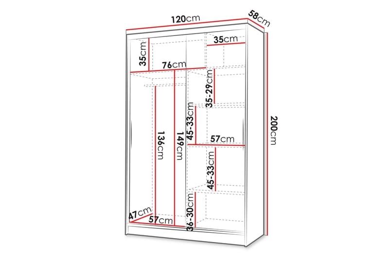 Liverpool Garderobe Med Speil 120x200 cm - Hvit - Oppbevaring - Garderober & garderobesystem