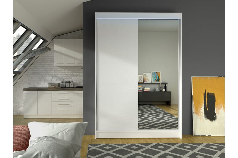 Liverpool Garderobe Med Speil 120x200 cm - Hvit - Oppbevaring - Garderober & garderobesystem