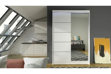 Liverpool Garderobe med Speil 120x200 cm - Hvit - Oppbevaring - Garderober & garderobesystem