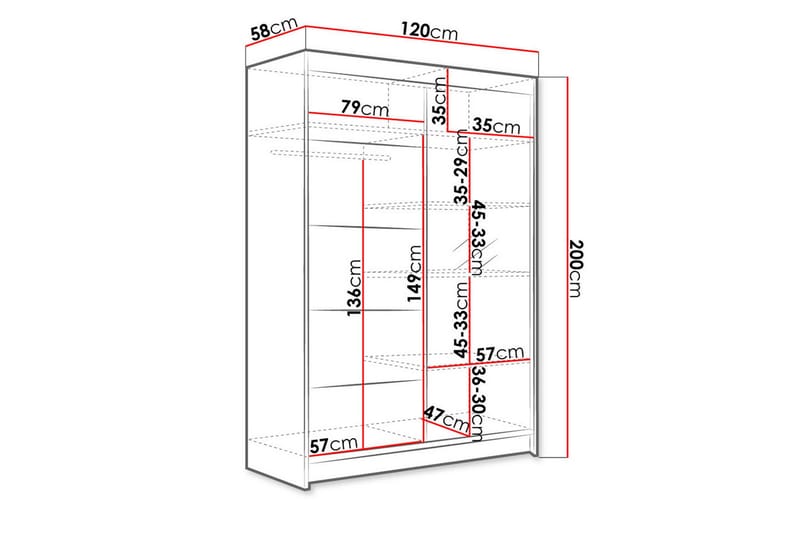 Liverpool Garderobe med Speil 120x200 cm - Hvit - Oppbevaring - Garderober & garderobesystem