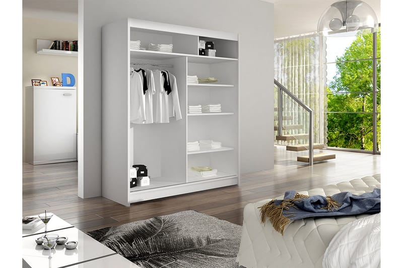 Liverpool Garderobe Med Speil 120x200 cm - Hvit/Brun - Oppbevaring - Garderober & garderobesystem