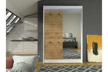 Liverpool Garderobe Med Speil 120x200 cm - Hvit/Brun - Oppbevaring - Garderober & garderobesystem