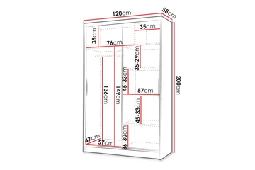Liverpool Garderobe Med Speil 120x200 cm - Hvit/Brun - Oppbevaring - Garderober & garderobesystem