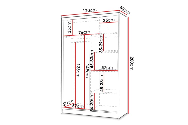 Liverpool Garderobe Med Speil 120x200 cm - Hvit/Brun - Oppbevaring - Garderober & garderobesystem