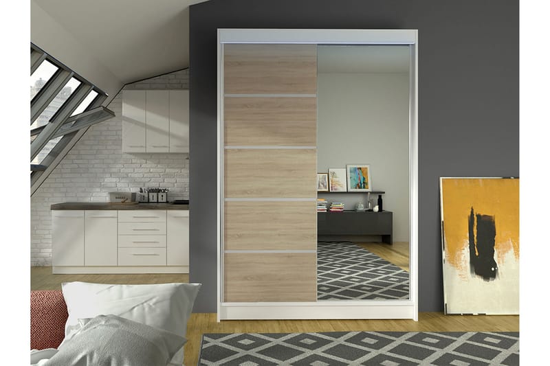 Liverpool Garderobe Med Speil 120x200 cm - Hvit/Brun - Oppbevaring - Garderober & garderobesystem