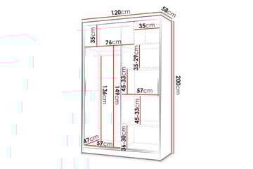 Liverpool Garderobe Med Speil 120x200 cm - Hvit/Brun - Oppbevaring - Garderober & garderobesystem