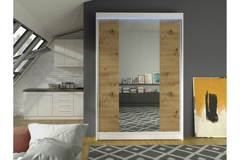 Liverpool Garderobe Med Speil 120x200 cm - Hvit/Brun - Oppbevaring - Garderober & garderobesystem