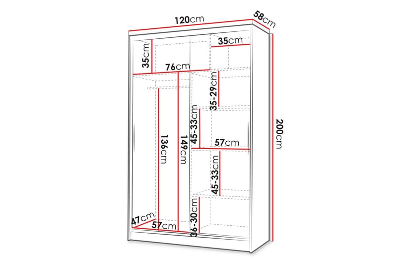Liverpool Garderobe Med Speil 120x200 cm - Hvit/Brun - Oppbevaring - Garderober & garderobesystem