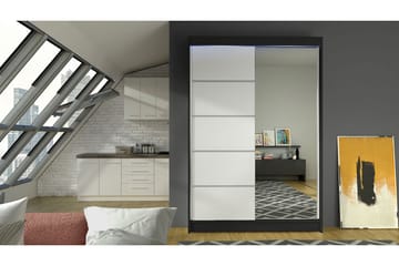 Liverpool Garderobe med Speil 120x200 cm - Hvit/Svart - Oppbevaring - Garderober & garderobesystem