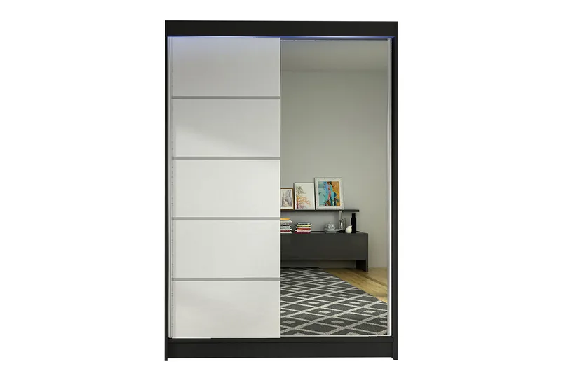 Liverpool Garderobe med Speil 120x200 cm, Hvit/Svart
