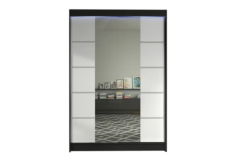 Liverpool Garderobe med Speil 120x200 cm, Hvit/Svart