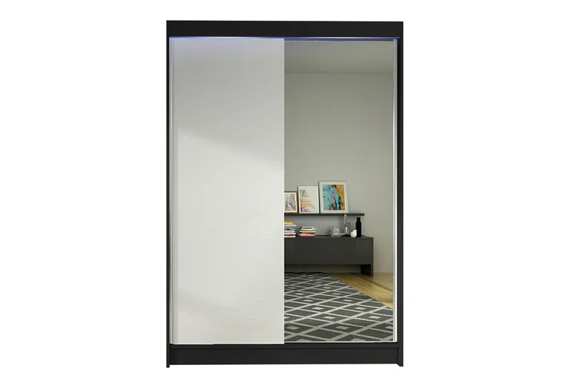 Liverpool Garderobe med Speil 120x200 cm, Hvit/Svart