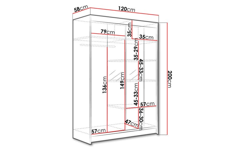 Liverpool Garderobe med Speil 120x200 cm - Svart - Oppbevaring - Garderober & garderobesystem