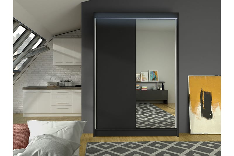 Liverpool Garderobe Med Speil 120x200 cm - Svart - Oppbevaring - Garderober & garderobesystem