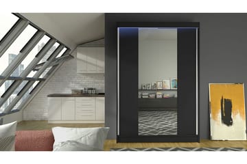 Liverpool Garderobe med Speil 120x200 cm - Svart - Oppbevaring - Garderober & garderobesystem