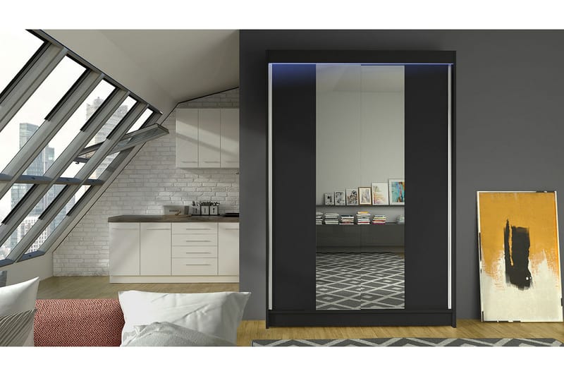 Liverpool Garderobe med Speil 120x200 cm - Svart - Oppbevaring - Garderober & garderobesystem
