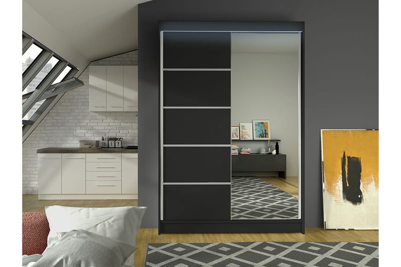Liverpool Garderobe Med Speil 120x200 cm - Svart - Oppbevaring - Garderober & garderobesystem