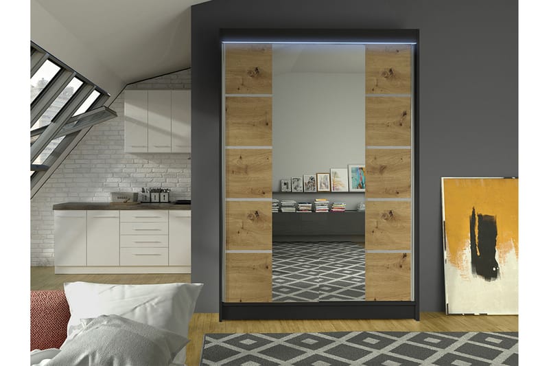 Liverpool Garderobe Med Speil 120x200 cm - Svart/Brun - Oppbevaring - Garderober & garderobesystem