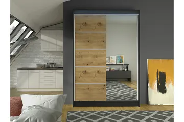 Liverpool Garderobe Med Speil 120x200 cm - Svart/Brun - Oppbevaring - Garderober & garderobesystem