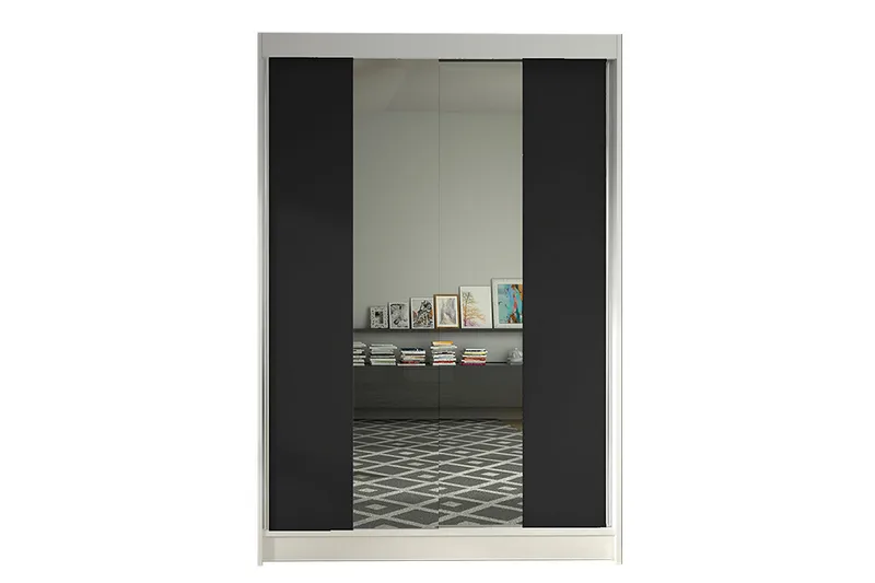 Liverpool Garderobe med Speil 120x200 cm, Svart/Hvit
