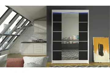 Liverpool Garderobe med Speil 120x200 cm - Svart/Hvit - Oppbevaring - Garderober & garderobesystem