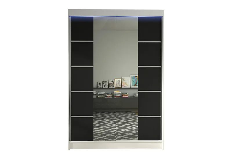 Liverpool Garderobe med Speil 120x200 cm, Svart/Hvit