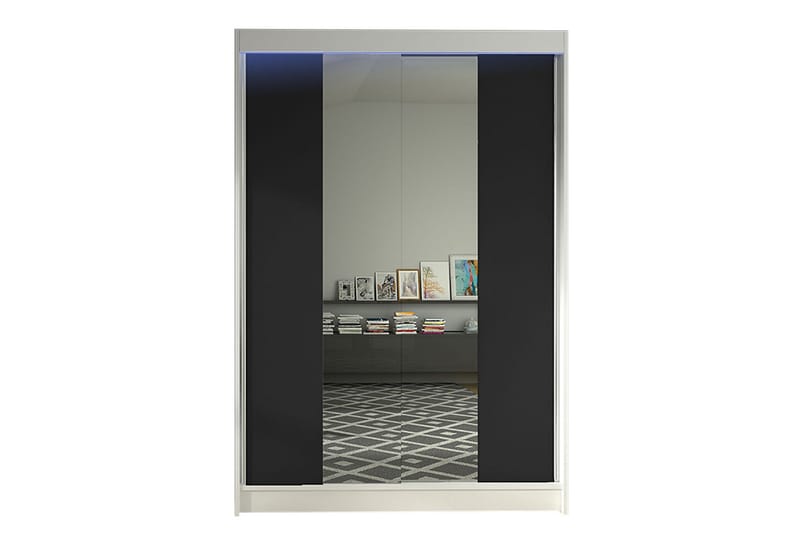 Liverpool Garderobe med Speil 120x200 cm, Svart/Hvit