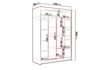 Liverpool Garderobe med Speil 120x200 cm - Svart/Hvit - Oppbevaring - Garderober & garderobesystem