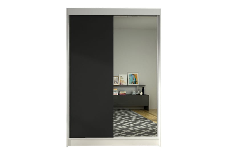 Liverpool Garderobe med Speil 120x200 cm, Svart/Hvit