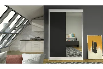 Liverpool Garderobe med Speil 120x200 cm - Svart/Hvit - Oppbevaring - Garderober & garderobesystem