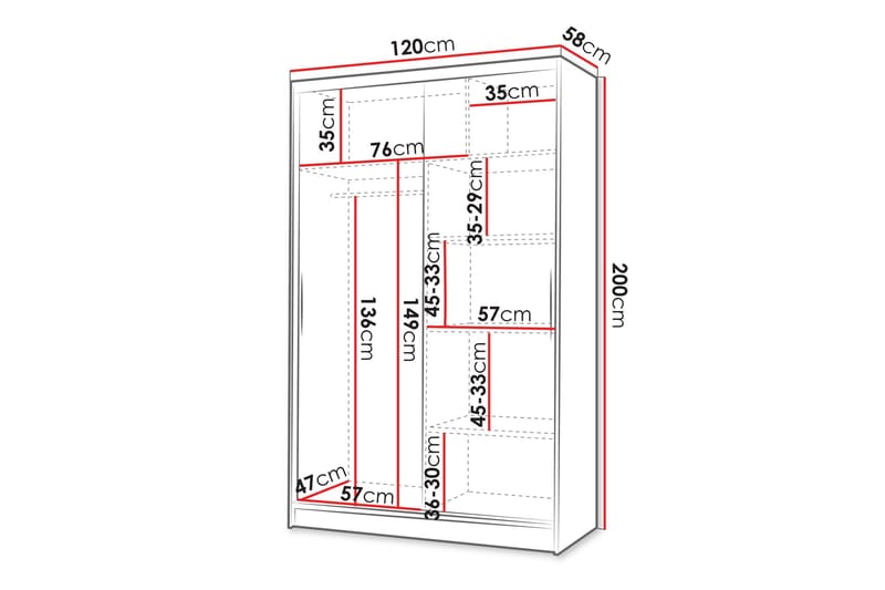 Liverpool Garderobe Med Speil 120x200 cm - Oppbevaring - Garderober & garderobesystem