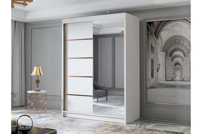 Lungos Garderobe med Speil 120x200 cm - Hvit - Oppbevaring - Garderober & garderobesystem