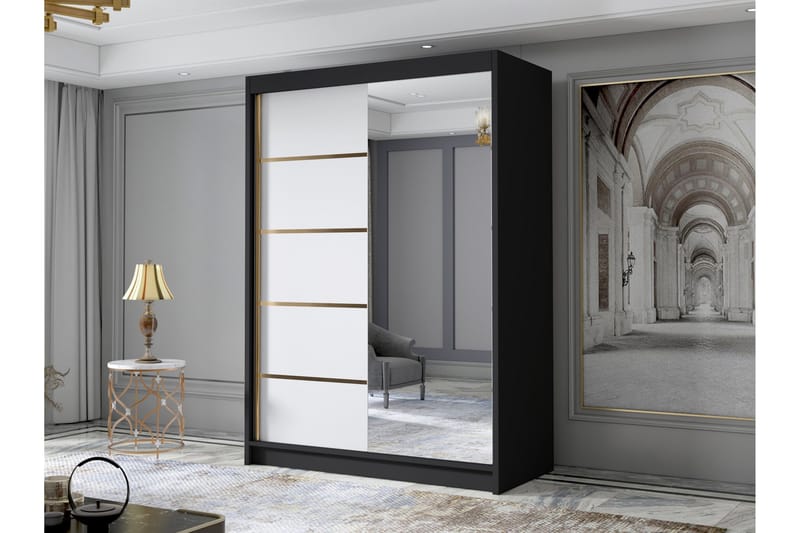 Lungos Garderobe med Speil 120x200 cm - Svart - Oppbevaring - Garderober & garderobesystem