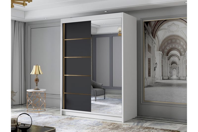Lungos Garderobe med Speil 120x200 cm - Svart/Hvit - Oppbevaring - Garderober & garderobesystem