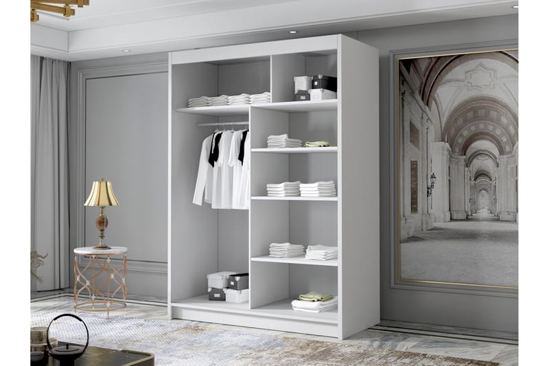 Lungos Garderobe med Speil 120x200 cm - Svart/Hvit - Oppbevaring - Garderober & garderobesystem