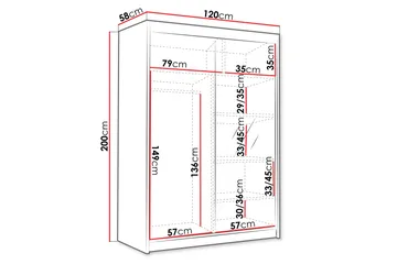 Lungos Garderobe med Speil 120x200 cm - Svart/Hvit - Oppbevaring - Garderober & garderobesystem