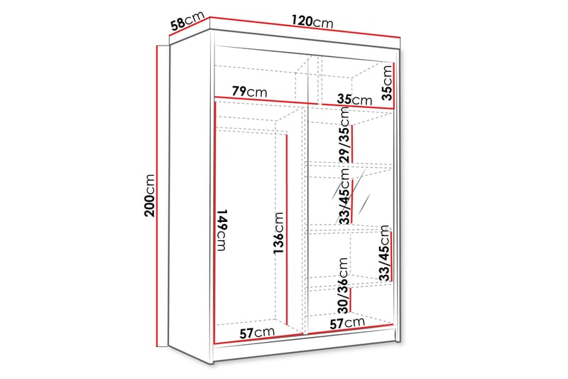 Lungos Garderobe med Speil 120x200 cm - Svart/Hvit - Oppbevaring - Garderober & garderobesystem