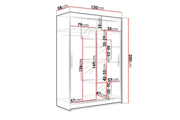 Miami Garderobe 120x58x200 cm - Beige / Svart / Hvit - Oppbevaring - Garderober & garderobesystem