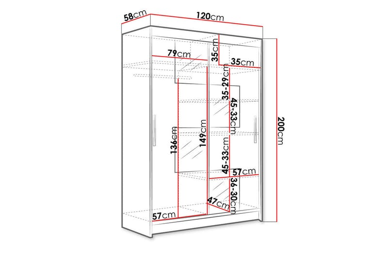 Miami Garderobe 120x58x200 cm - Beige / Svart / Hvit - Oppbevaring - Garderober & garderobesystem