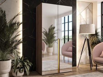 Milias garderobe med speil 100x202 cm - Brun/gull - Oppbevaring - Garderober & garderobesystem
