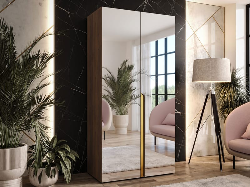 Milias garderobe med speil 100x202 cm - Brun/gull - Oppbevaring - Garderober & garderobesystem