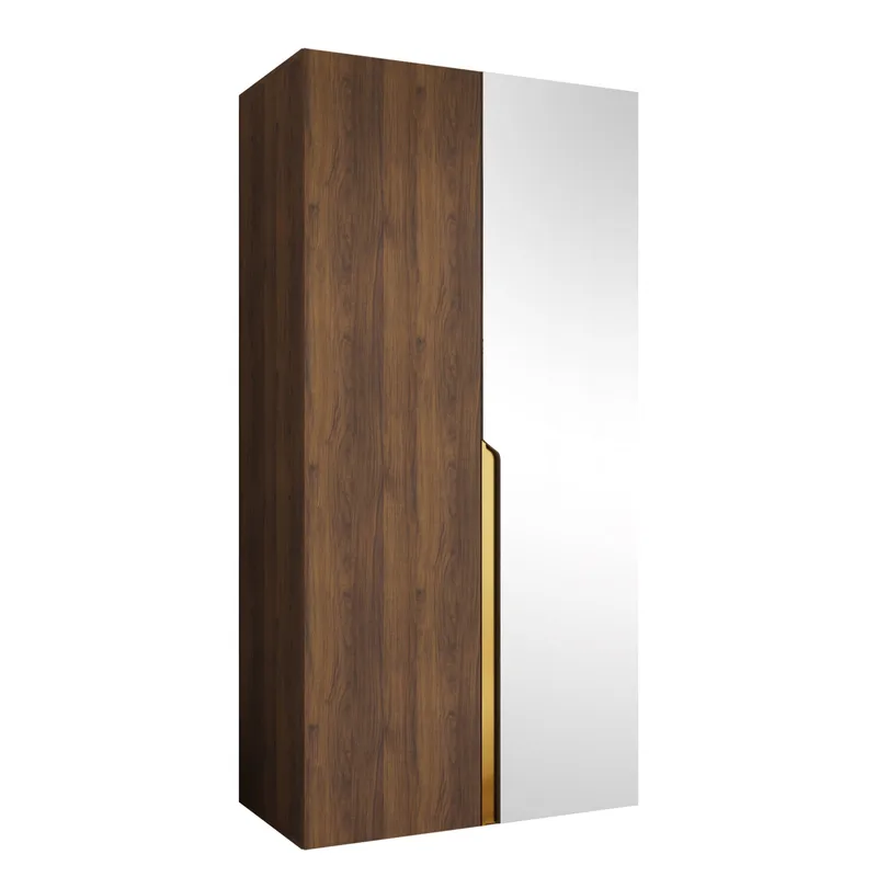 Milias garderobe med speil 100x202 cm - Brun/gull - Oppbevaring - Garderober & garderobesystem