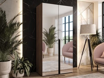 Milias garderobe med speil 100x202 cm - Brun/svart - Oppbevaring - Garderober & garderobesystem
