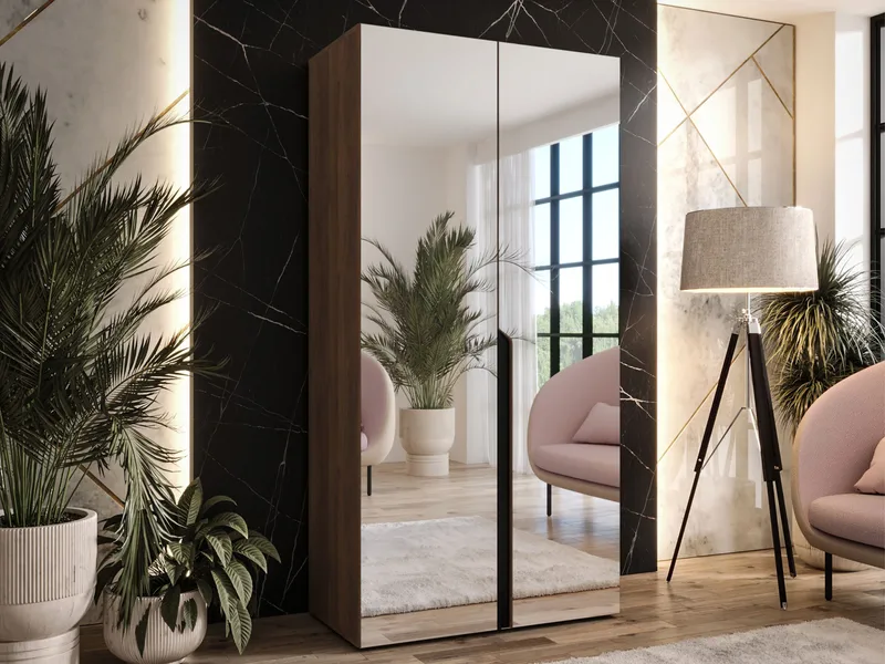 Milias garderobe med speil 100x202 cm - Brun/svart - Oppbevaring - Garderober & garderobesystem