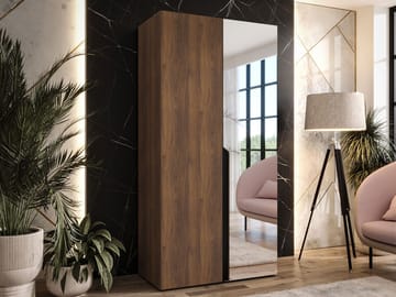 Milias garderobe med speil 100x202 cm - Brun/svart - Oppbevaring - Garderober & garderobesystem