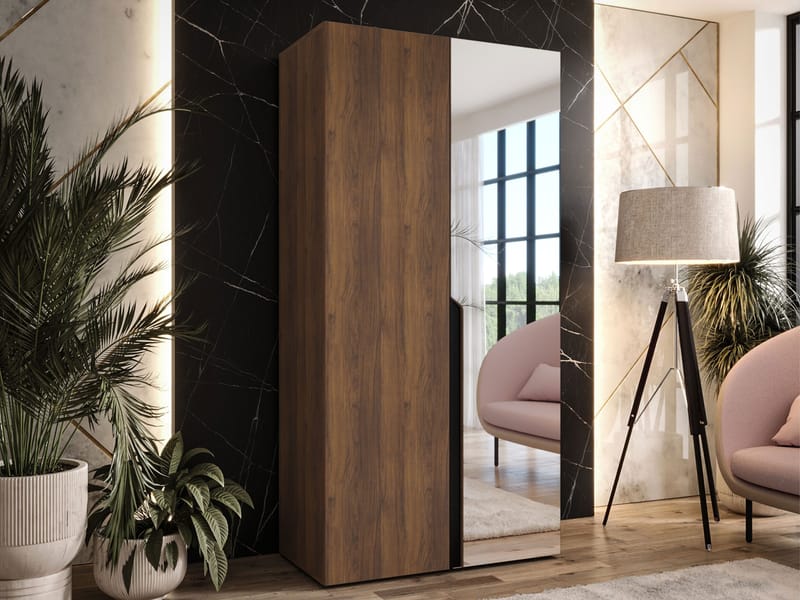 Milias garderobe med speil 100x202 cm - Brun/svart - Oppbevaring - Garderober & garderobesystem