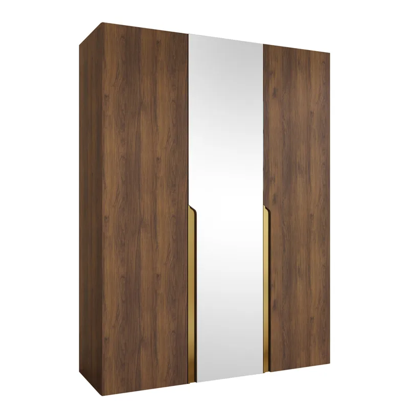 Milias garderobe med speil 150x202 cm - Brun/gull - Oppbevaring - Garderober & garderobesystem