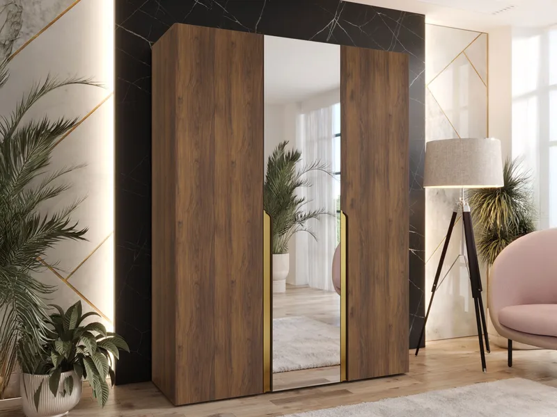 Milias garderobe med speil 150x202 cm - Brun/gull - Oppbevaring - Garderober & garderobesystem