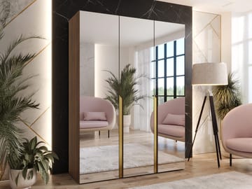Milias garderobe med speil 150x202 cm - Brun/gull - Oppbevaring - Garderober & garderobesystem